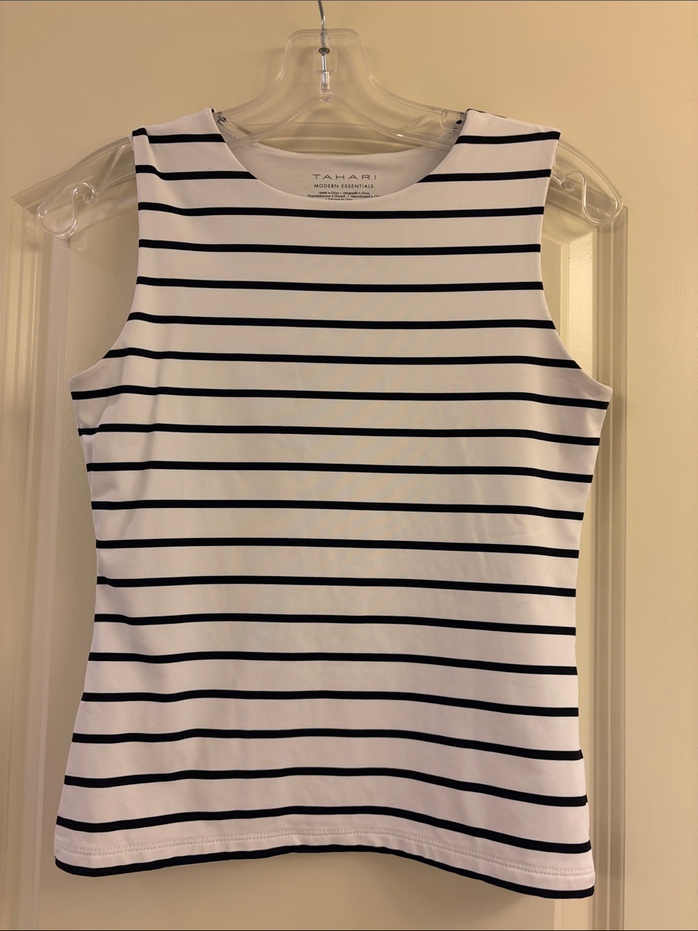 Tahiti White and Black Striped Sleeveless Top